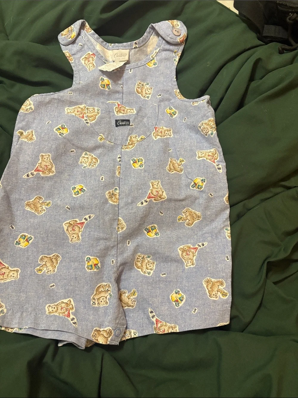 Carter's Light Blue Cotton Romper with Bear Print